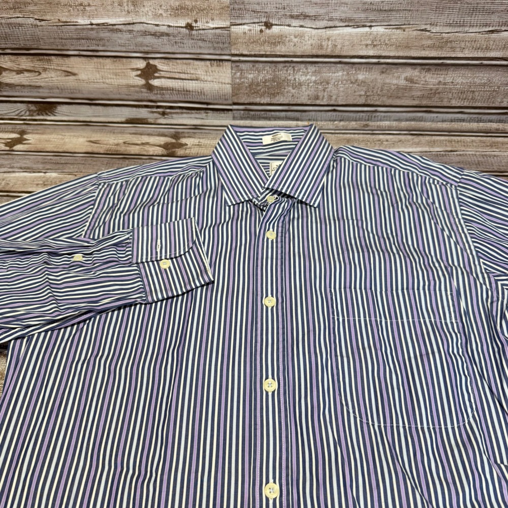Peter Millar Button Down Shirt Mens Medium Blue Purple Striped Long Sleeve